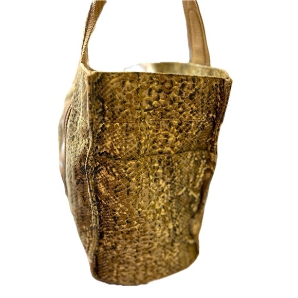 Tory Burch Women’s Snakeskin Canvas & Caramel Patent Leather Shoulder Tote - Picture 5 of 15